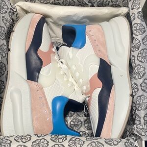 Alexander McQueen Men’s Sneakers in White, Pink, and Blue (Napa Soft)